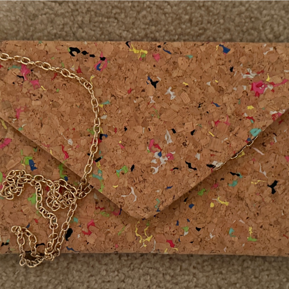 Colorful Cork Clutch with Gold Chain